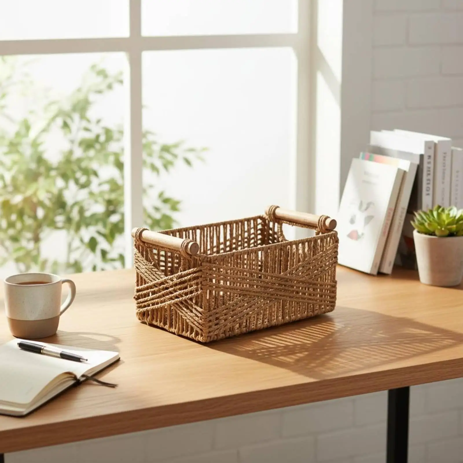 Paper Rope Storage Basket Nordic Braided Container Basket Desktop Organizer for Bedroom, Vanity