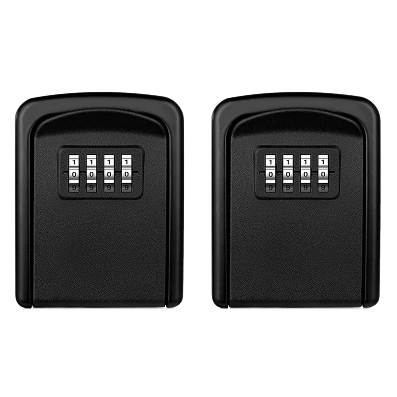 

2X Key Lock Box Wall Mounted 4 Digit Combination Lock Box For House Key Weatherproof Security Key Storage Lock Box Black