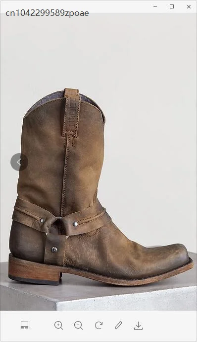 Męskie kowbojki retro w stylu średniowiecznym, botki outdoorowe do połowy łydki, wsuwane buty ze skóry PU, zimowe krótkie brązowe buty gladiatorki.