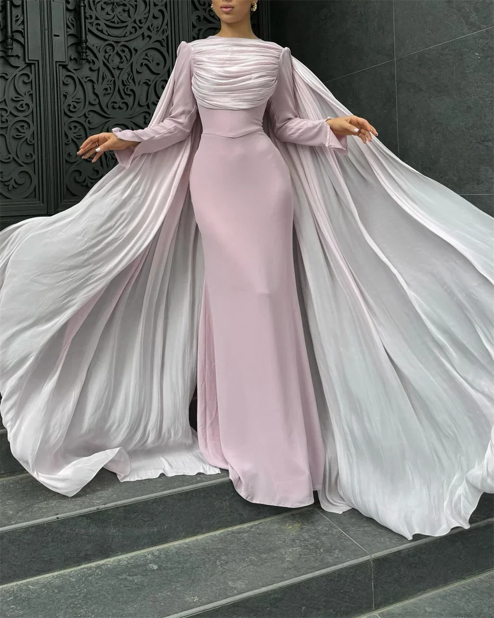 Vestido formal de graduación, vestido de Arabia Saudita, columna joya, faldas hasta el suelo, estola de tul, vestidos para ocasiones a medida