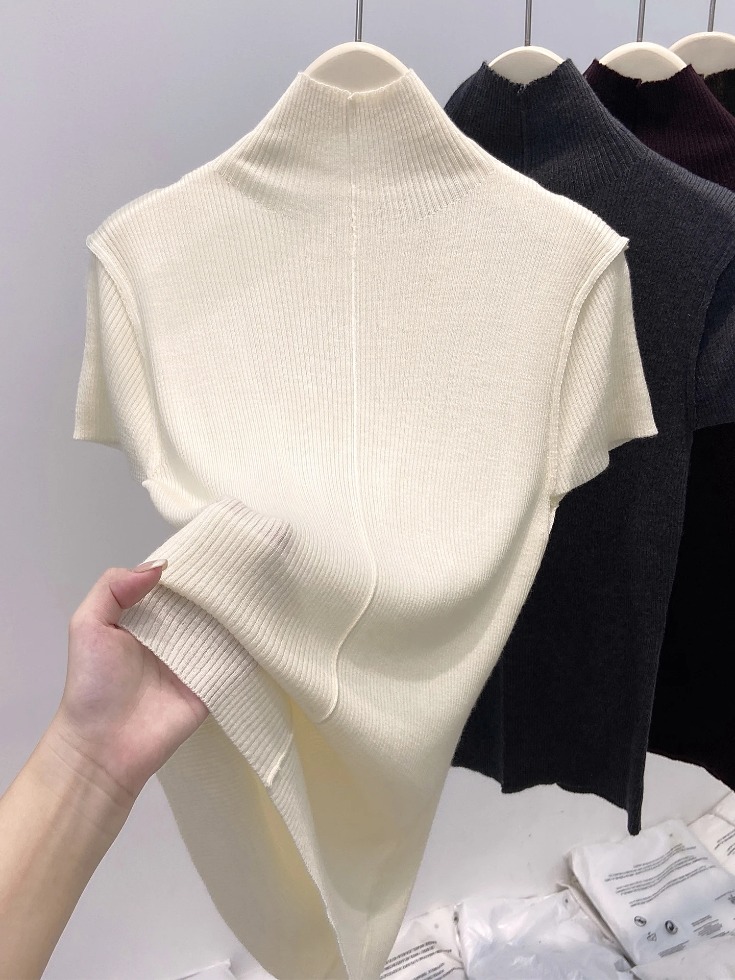 

Fall 2025 Women's Knitwear ort Sve High Collar Base Layer irt Ele Design Commute Sle Slim Fit Pure Color