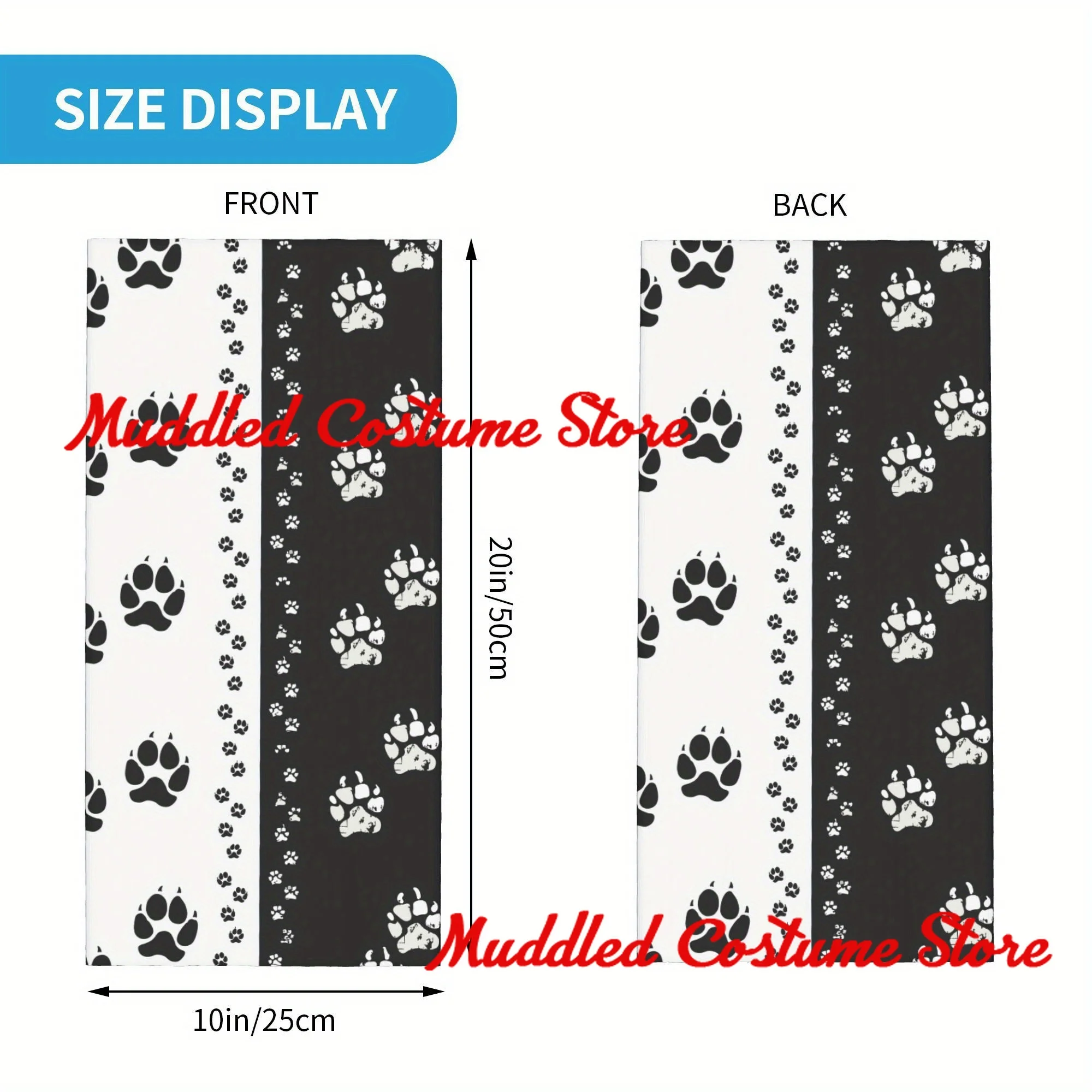 Zwart Wit Hond Pootafdruk Bandana Winter Nekwarmer Dames Winddichte Wrap Gezichtssjaal voor Wandelen Dierenbeenkap Hoofdband