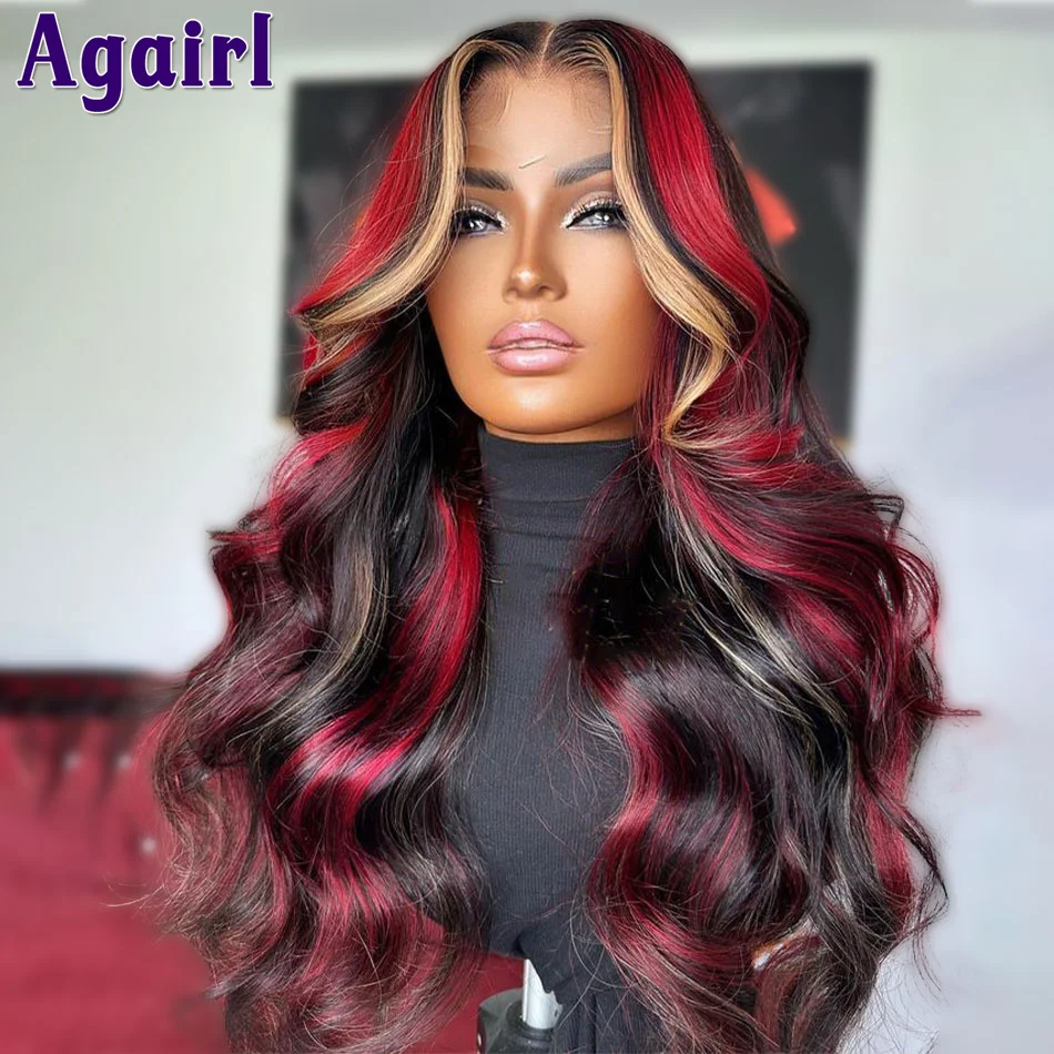 Red Blonde Highlight 13X6 Wavy Lace Frontal Wig Ready Go 13x4 Body Wave Human Hair Wigs PrePlucked 6X4 Lace Wigs For Black Women