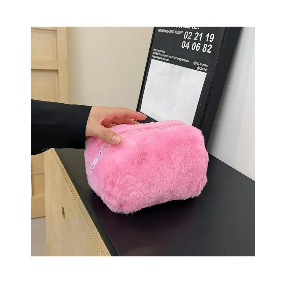 1 pz borsa per il trucco alla moda da donna borsa per il trucco in peluche borsa da viaggio per banchetti borsa piccola portatile per feste necessità quotidiane