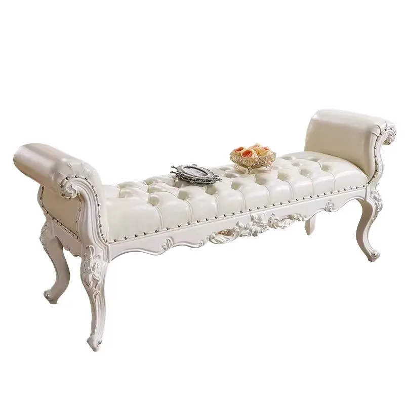 Modern Minimalist Solid Wood Bedside Bench, Leather Upholstered Stool, Multi-scene Lounge Ottoman for Hallway Bedroom