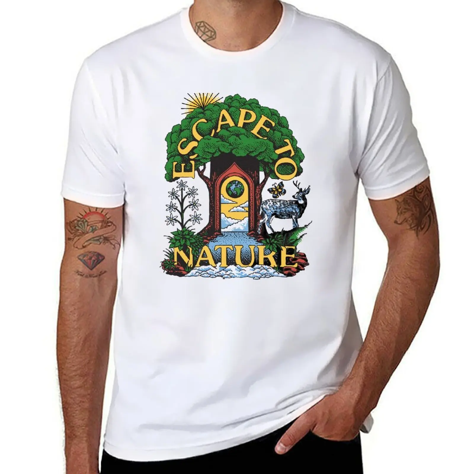 

Escape To Nature T-Shirt man t shirts for men cotton tshirt 100% T-Shirt