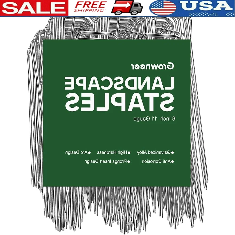 

Heavy Duty Landscape Staples 100 Packs 6 Inch Galvanized Steel Garden Stakes Trapezoidal Design Securing Pegs Fences Edging