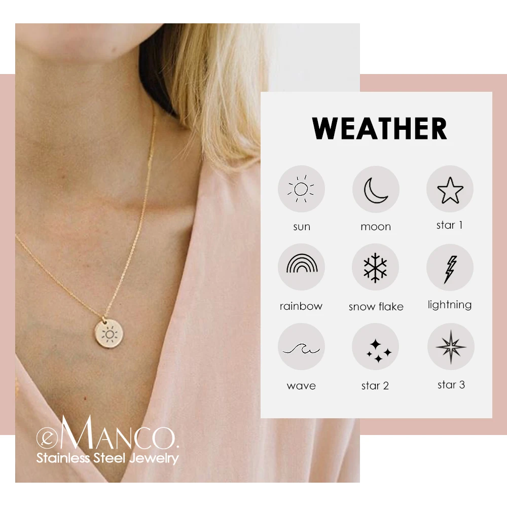 eManco Weather Engraved Necklace Rainbow Sun Moon Customizable Engraving Both Sides Date Message Birthday