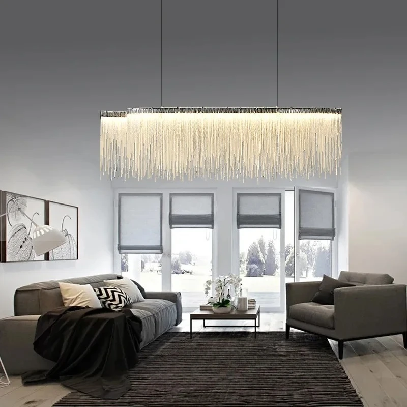 Simple Creative Nordic Lamps Post-modern Personality Living Room Dining Room Bar Clothing Shop Tassel Aluminum Chain Chandelier