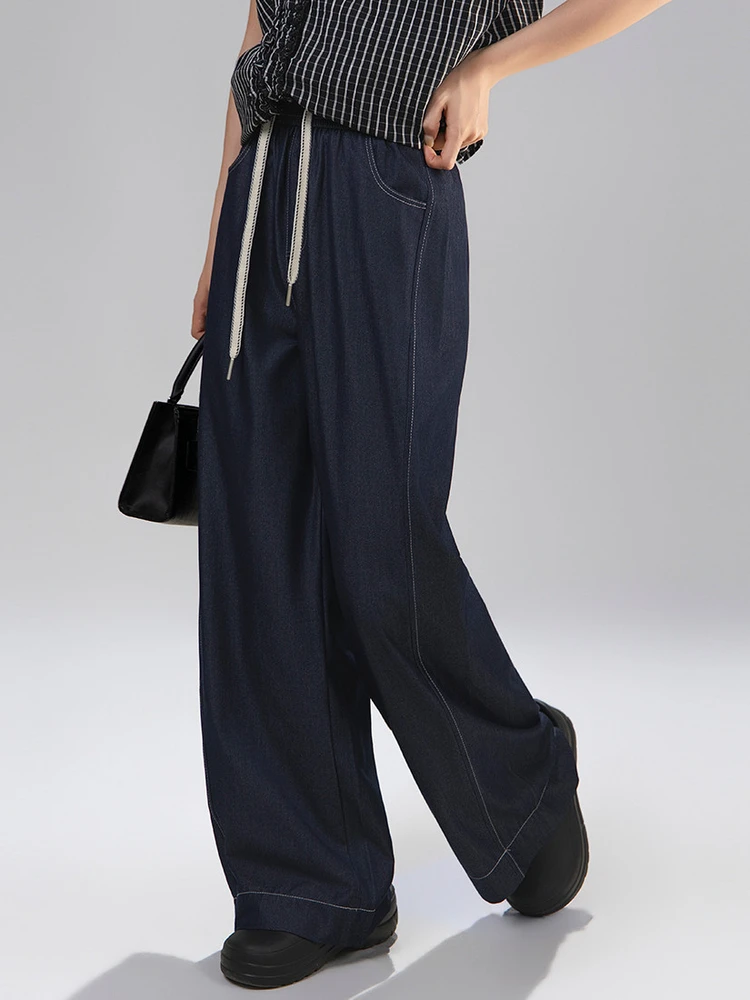 

Summer Thin High Waist Slimming Loose Straight Dark Soft Denim Jeans Women's Casual Wide Leg Pants High Waist Pocket Zipper