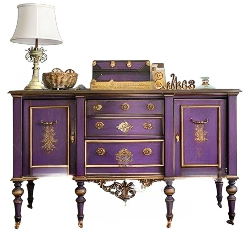 

Retro solid wood carving flower porch cabinet living room locker storage cabinet