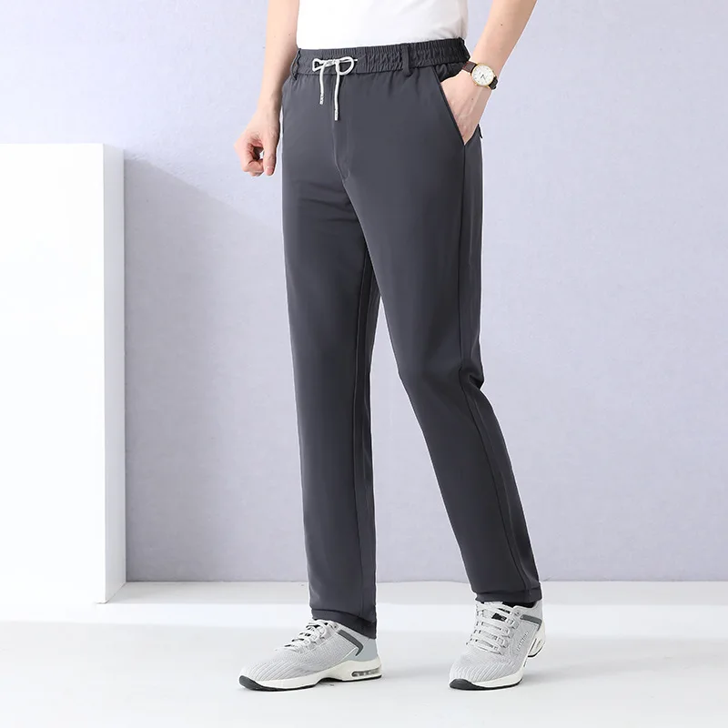 

Men's Ice Silk Quick-Dry Mesh Air Conditioning Suit Pants Korean Fashion Drawstring Elastic Waist Loose Cargo Pants