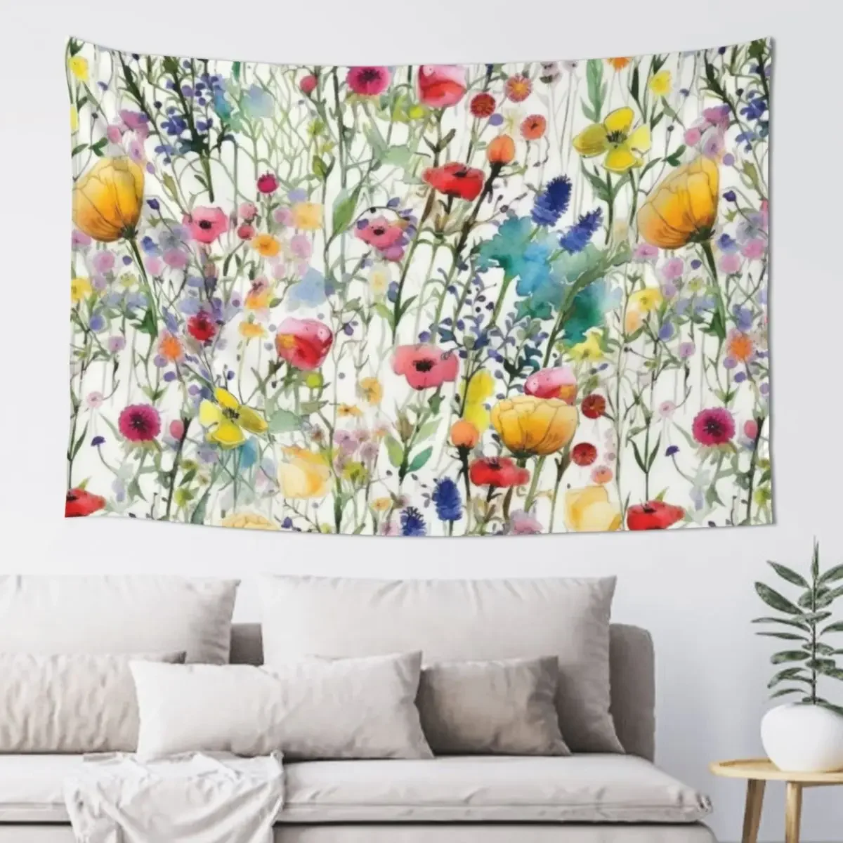 The cute watercolor wildflower meadow 3 Tapestry Wall Decor Wall Art For Bedroom Room Decorator Tapestry