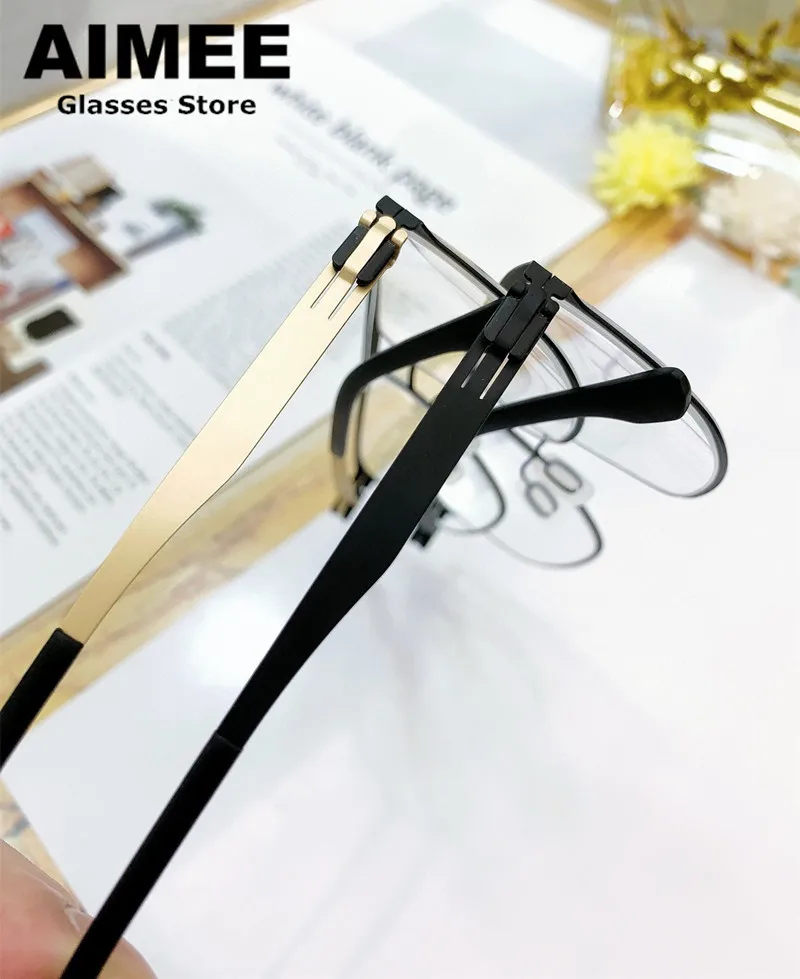 German Brand Stainless Steel Ultralight Glasses Frame Men Big Size Double-Beam Pilot Prescription Eyeglasses Optical Square Gafa