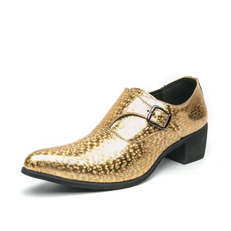 Men's leather formal shoes Spring new fashion patent leather business men designer heightening blue men's leather shoes