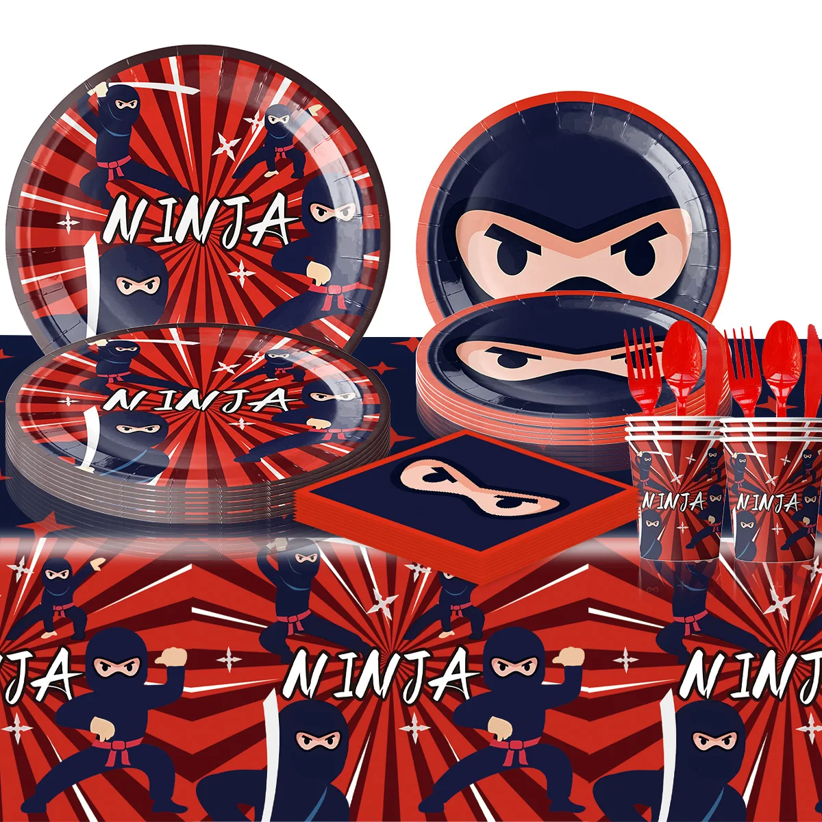 Cartoon Ninja Party Birthday Decorations Paper Tableware Plate Cup Tablecloth Ballons Kids Banner Cake Toppers Party Supplies