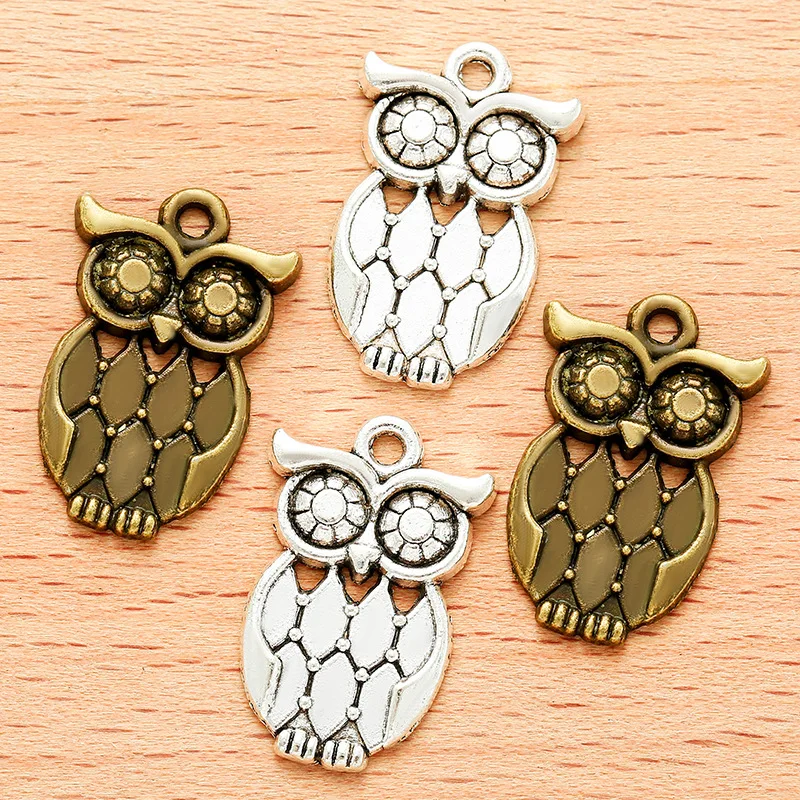 30pcs Big Eyes Owl Charms, 13x12.5mm Wisdom & Guardian Pendants in Tibetan Bronze Silver for Antique Jewelry DIY EF3875