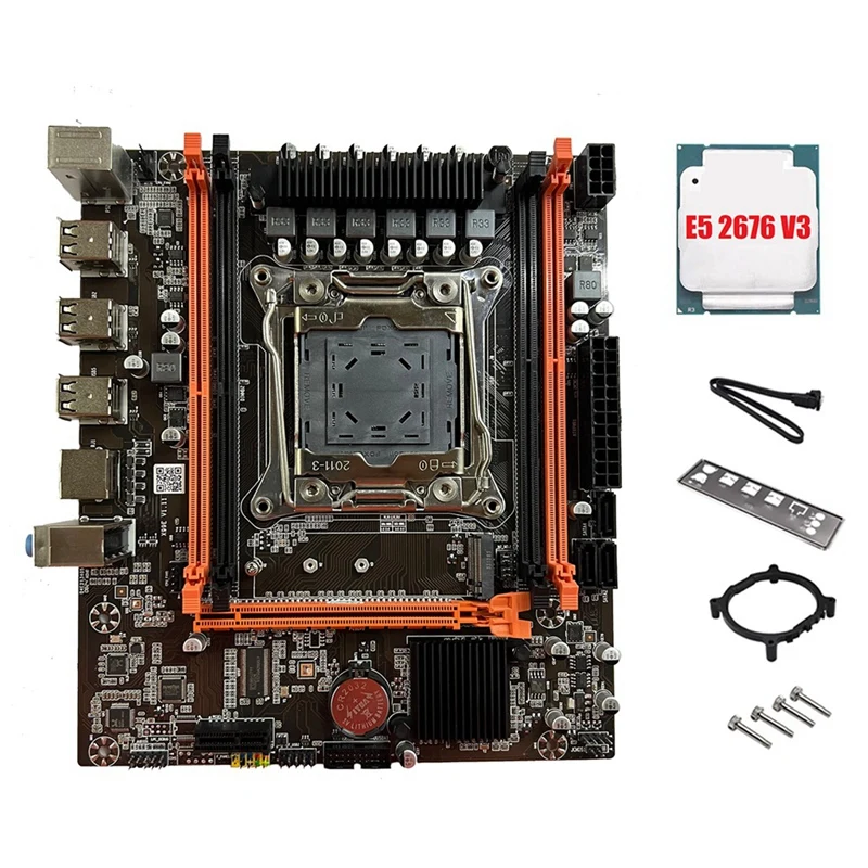 X99E Motherboard+E5 2676 V3 CPU Dual Channel Supports 4XDDR4 RECC RAM PCIE X16 Nvme Gigabit LAN Card Desktop Motherboard