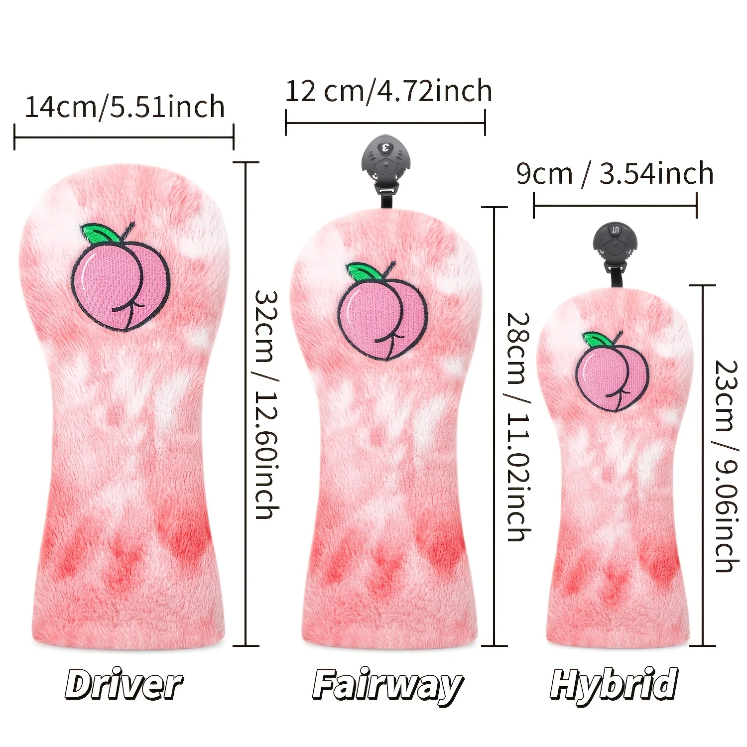 1pc/3pcs Plush Peach Design Golf Head Covers, Fits Driver, Fairway Wood & Hybrid Clubs, Unisex,Durable Stylish Club Protective image 6