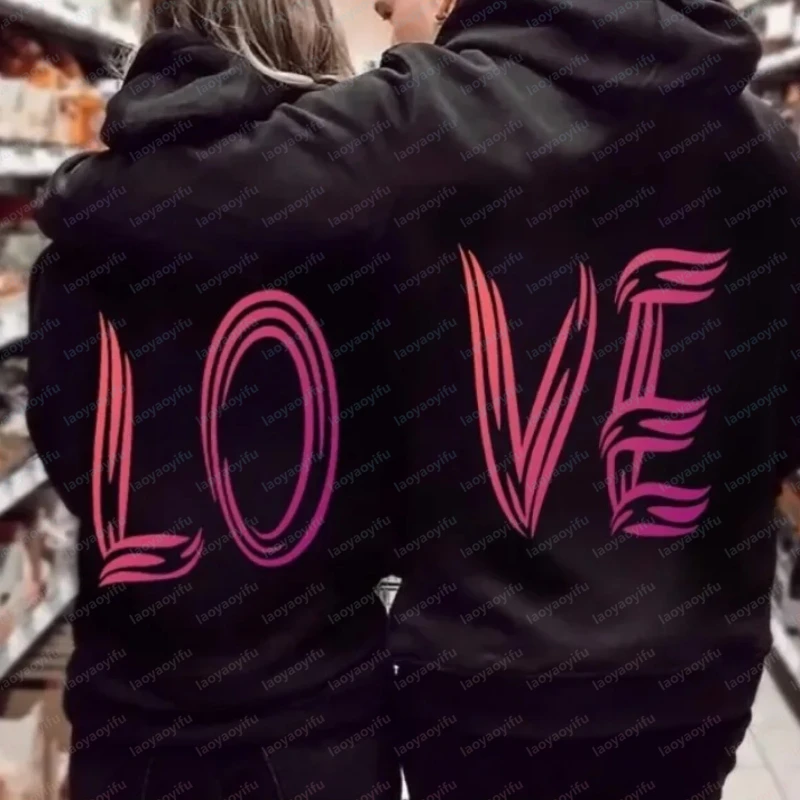 

Толстовка с принтом Love Couple Толстовка для влюбленных для мужчин/женщин Осенняя толстовка с длинными рукавами для женщин Одинаковая уличная одежда для пар