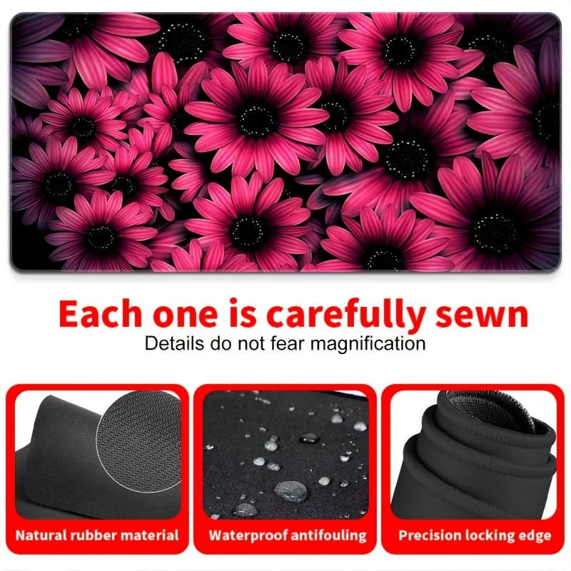 Hot Pink Daisy Flowers Extended Gaming Mouse Pad Large Non-Slip Rubber Desk Mat for PC Office