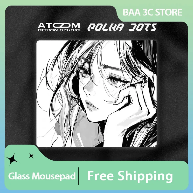 

ATOM Anime Glass Mouse Pad Tempered Upgraded Smooth Customized FPS Desk Mat E-sports Gaming Mousepad PC Office Accessories