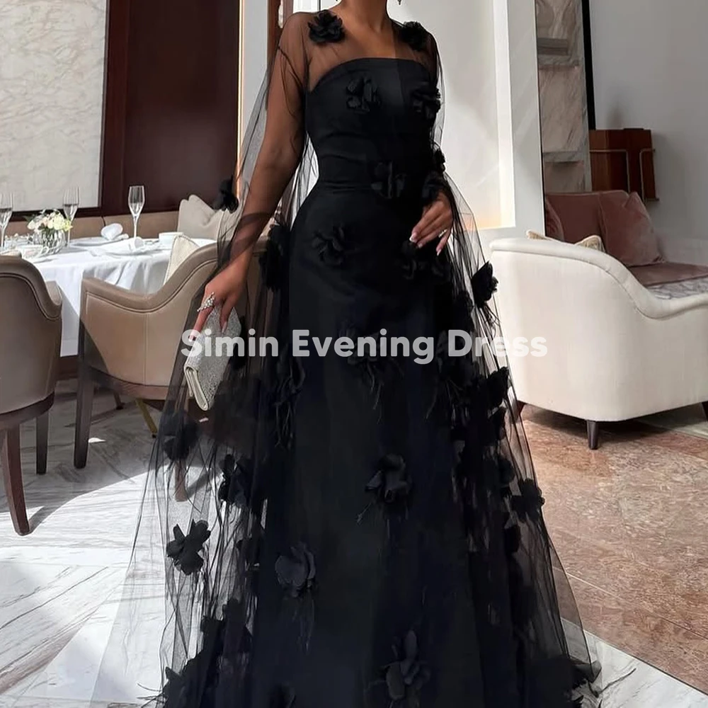 

Simin Women's Satin Strapless A Line Tulle Shawl 3D Flowers Floor-Lenght Evening Dresses With Sleeveless Elegance Dresses 2025