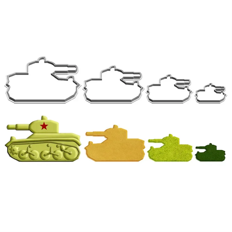 Four Specifications Cartoon War Chariot Old U.S.A Tank,Plastic Mold,Cake Fondant Tools,Cookie Sushi and Fruits Cutters