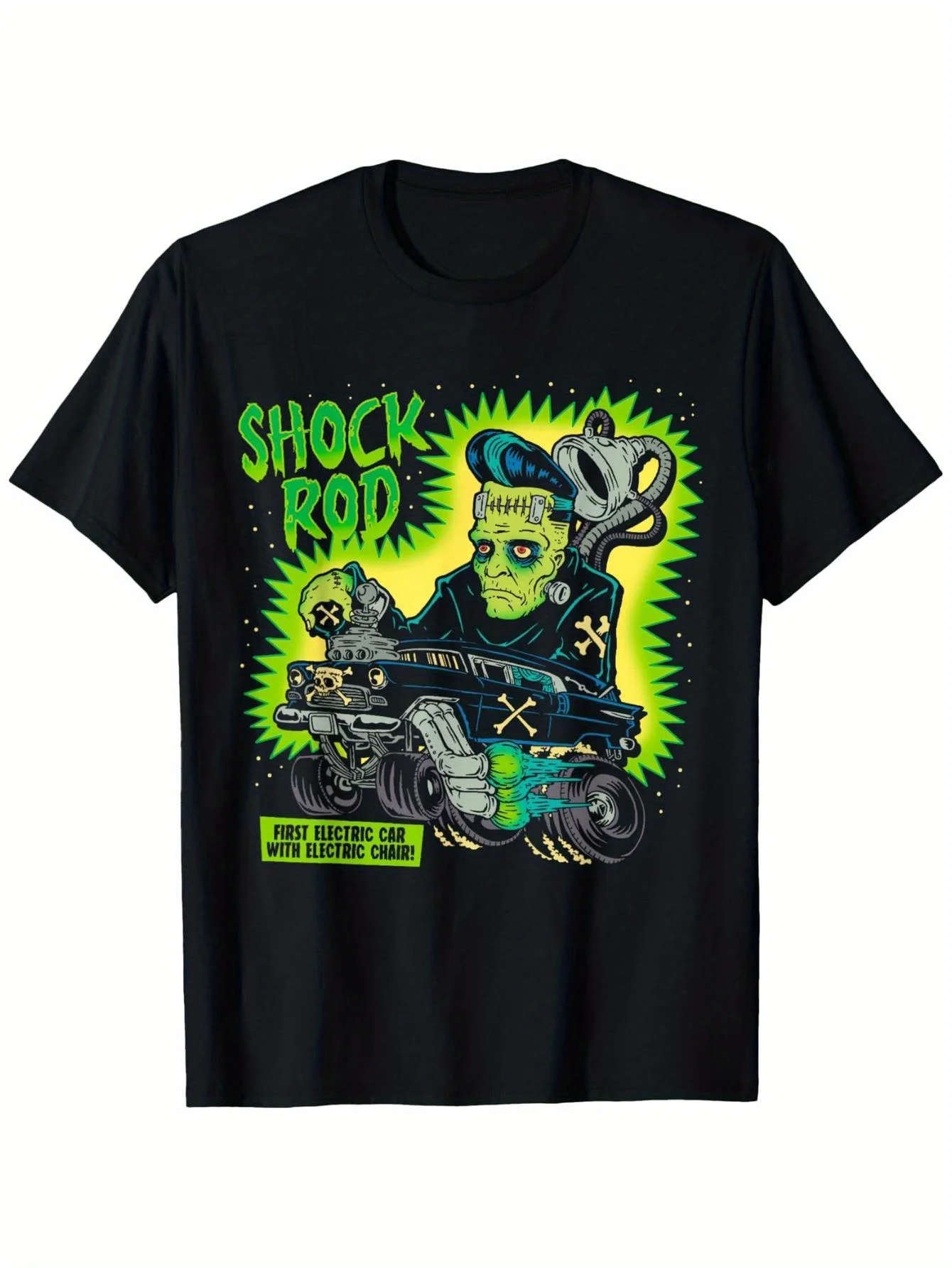 Camiseta negra con estampado de arte Punk de terror para hombre, camiseta de regalo lavable a máquina con estampado de calavera y motocicleta, regalo de vacaciones, ropa informal deportiva