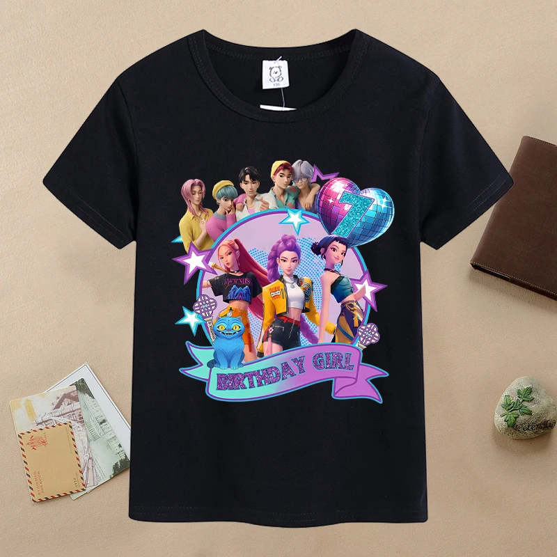 K Pop Demon Huntersd T-shirt per bambini Cartoon Compleanno Numero T-shirt grafiche Bambini Maniche corte Top Vestiti estivi per ragazze