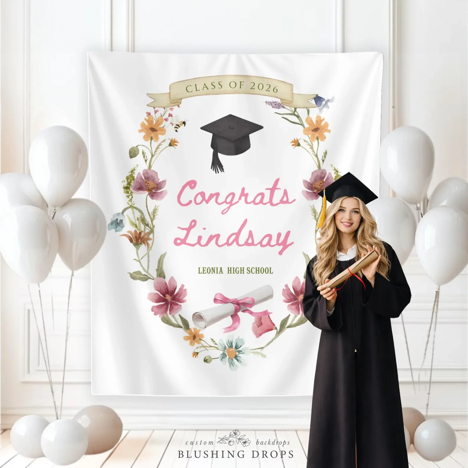 

Wildflower Graduation Banner 2026 Graduate Sign Custom Graduation Banner Fabric Floral Graduation Party Backdrop