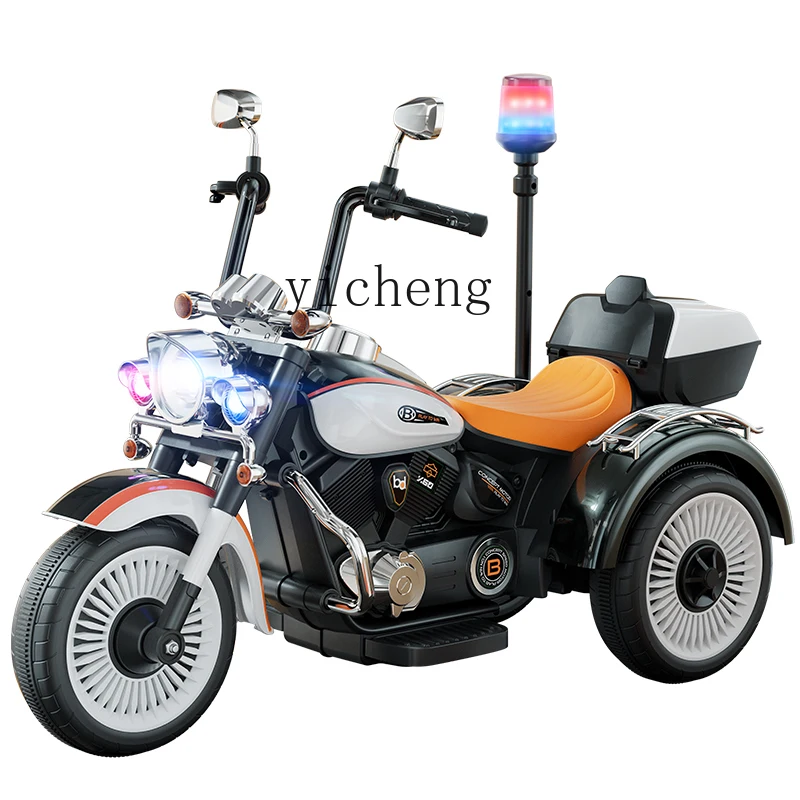 Tqh Children's Electric Motor Boys and Girls Toys Portable Rechargeable Small Police Car Baby Double Drive Tricycle Stroller