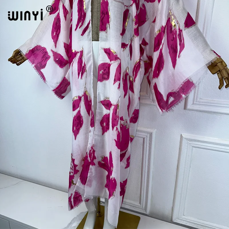 WINYI Africa Kimono Women Summer Print Hot stamping cardigan Female abaya dubai luxury beach Cover Up boho odzież party dress