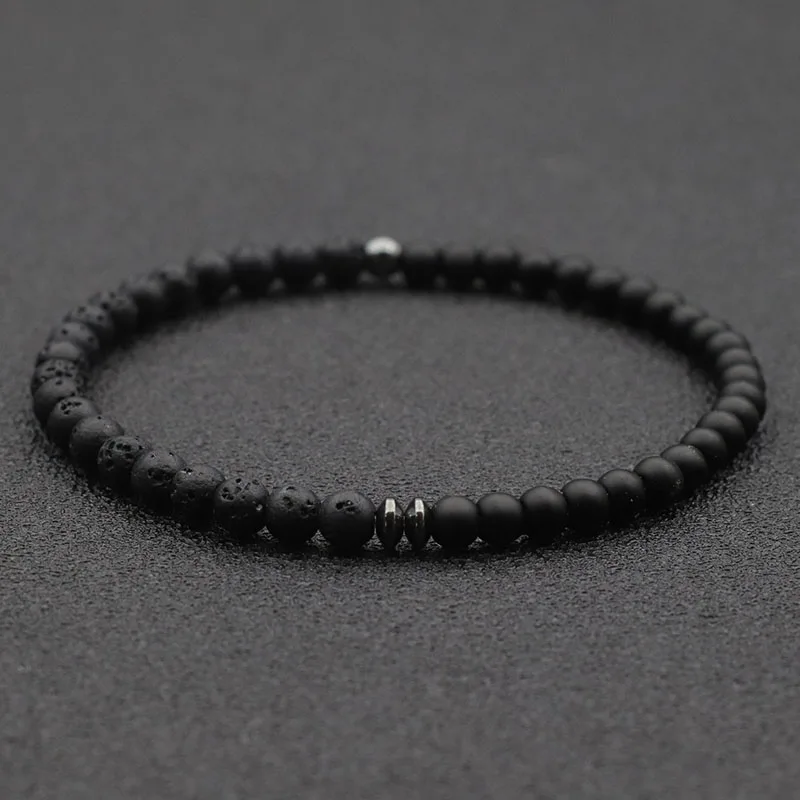 New 4mm Beaded Bracelet Men Women Natural Agates Lava Stone Braclet Couple Brazalete Valentine's Braslet Beach Jewelry Pulseira