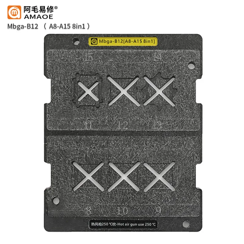 AMAOE Mbga-B12 BGA Reballing Stencil Platform For IPhone A8-A15 CPU Planting Tin Glue Removal Positioning Board CPU Steel Mesh