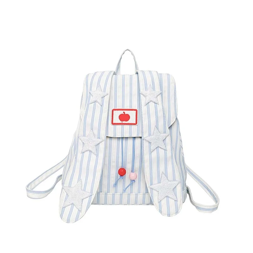 

Sweet Korean Drawstring Backpack Canvas Scratch Prevention Rabbit Ear School Bag Polyester Large Capacity Striped Star Backpack