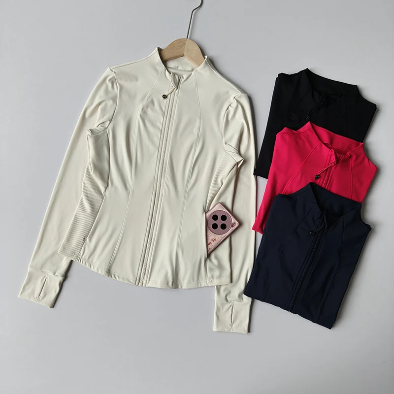 

Outdoor Sports Fitness Gold Zipper Women's Yoga Jacket Sports Long Sleeve Sport Tops Fitness Slim-Fit Workout Coat Shirt Cloth