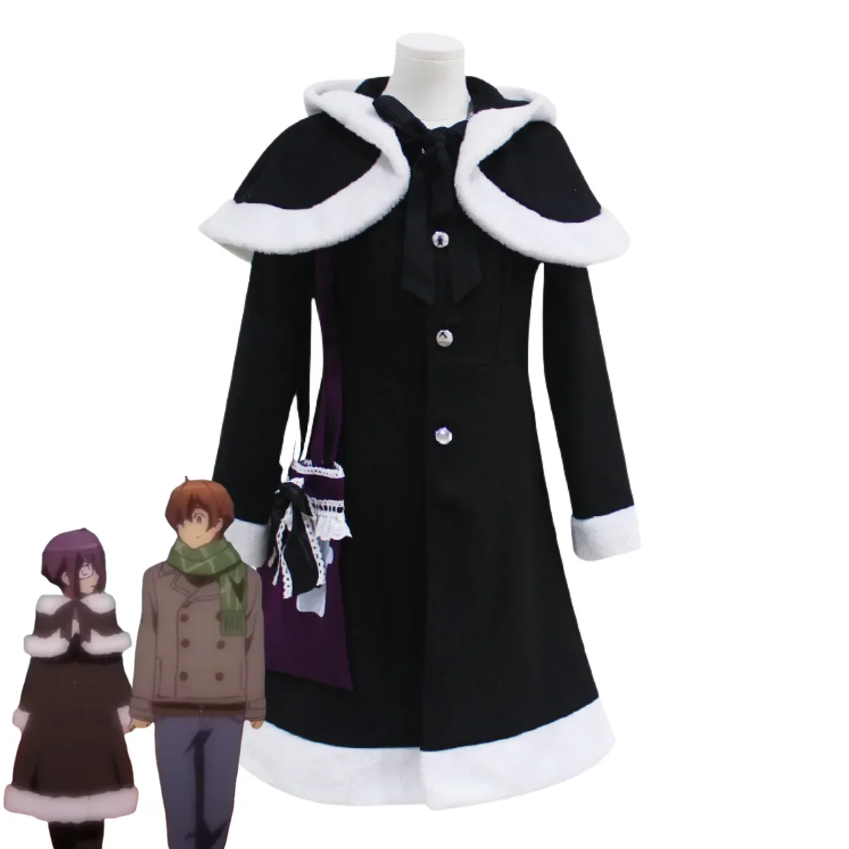 Anime Love, Chunibyo & Other Delusions Takanashi Rikka Cosplay Costume Black Winter Mao Coat Bag Wig Woman Cute Christmas Suit - view 3