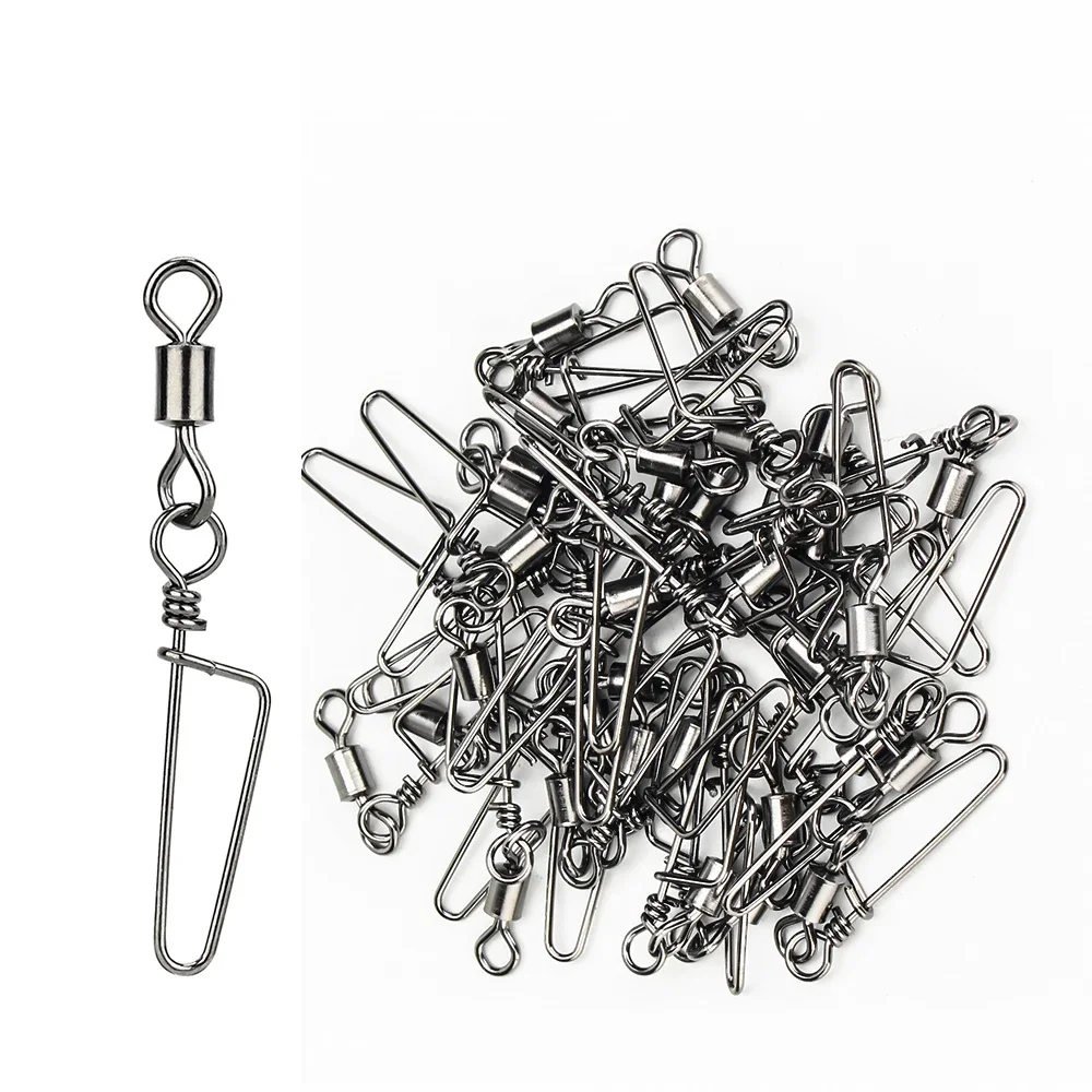 DNDYUJU 10pcs Fishing Rolling Bearing Swivels Solid Ring Interlock Snap For Fishhook Lure Fishing Connector Tackle Accessories