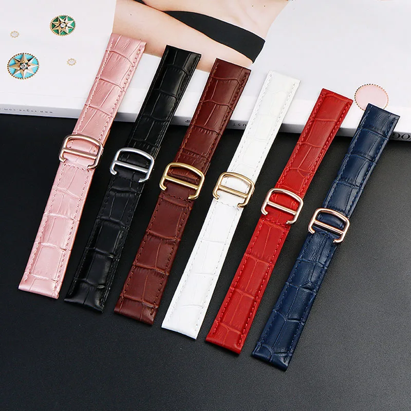 Genuine Leather Strap Replacement For Cartier Tank Solo Men Women Watch Chain Blue red pink Watchband Bracelet Belt 16mm 18 20mm