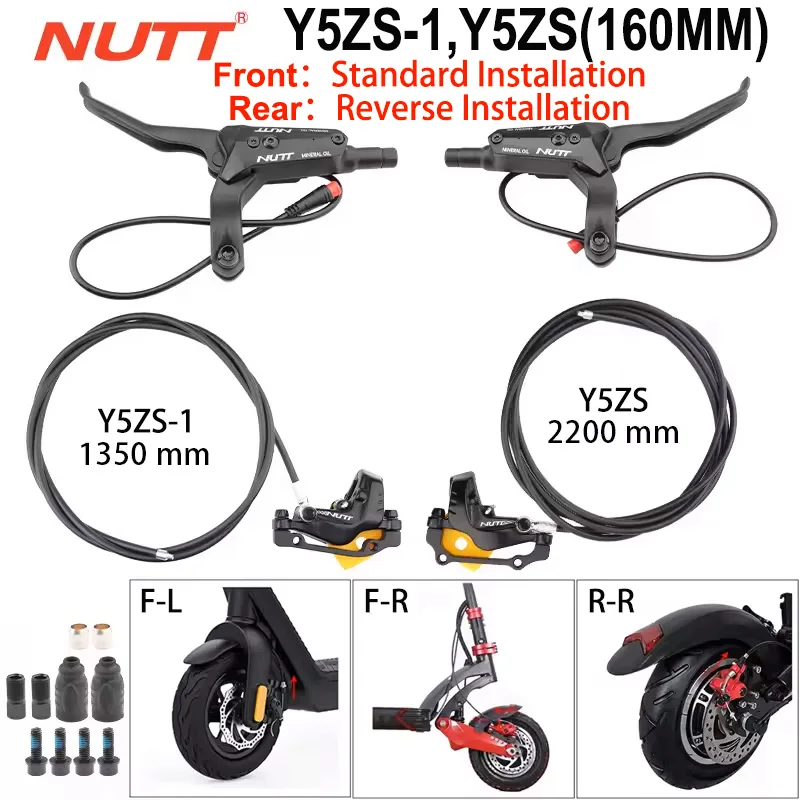 NUTT 4-Kolben Y-5 Hydraulische Scheibenbremse mit Power-Off-Funktion, Ölscheibenbremssattel 140/160/180mm Normal/Umkehrmontage für Elektroroller-Bremse