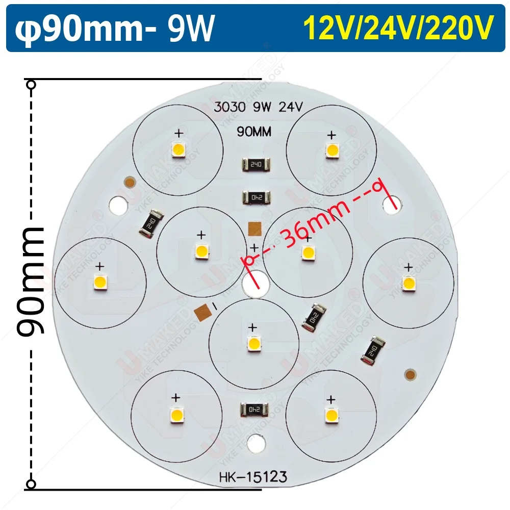 2pcs 90mm 12V 24V Led bulb lawn light source, 9W 12W Warm white/ white driverless aluminum plate diy for wall outdoor water lamp