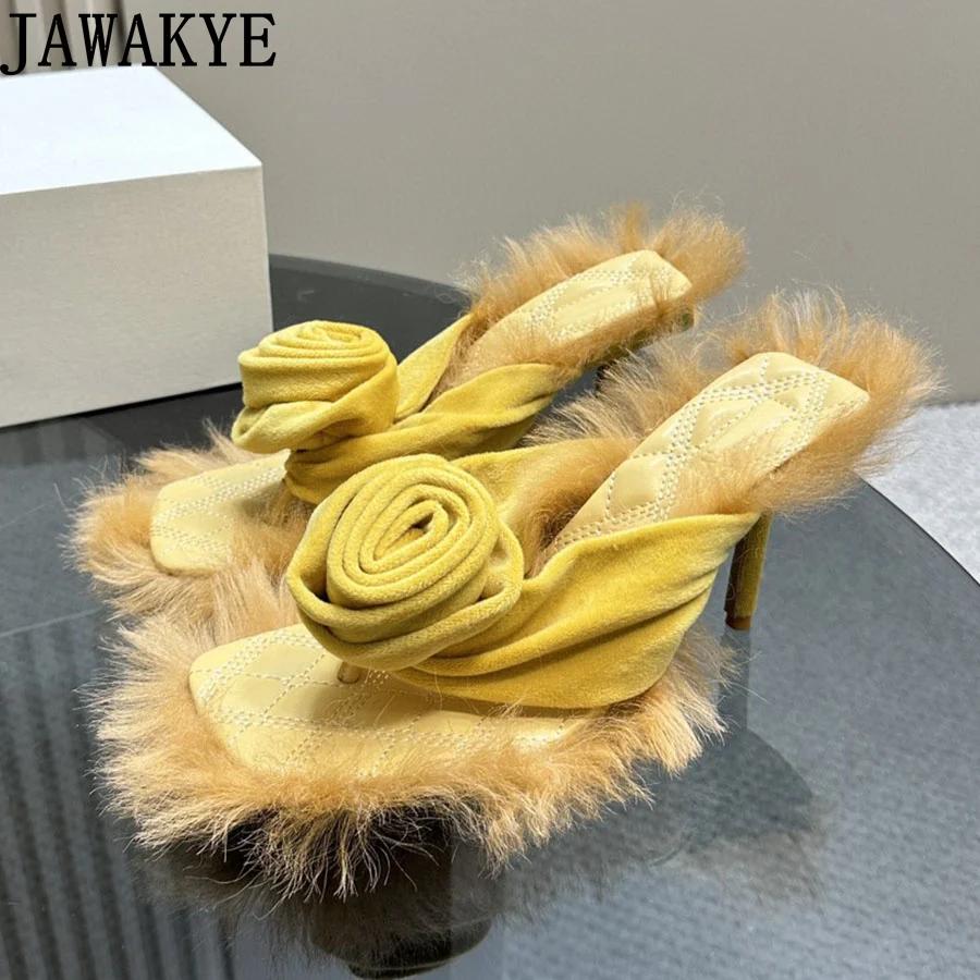 

Designer Brand High Heel luffy Slippers Natural Fur Dress Slides Autumn Fashion Party Beach Shoes Flip Flops Slippers Women