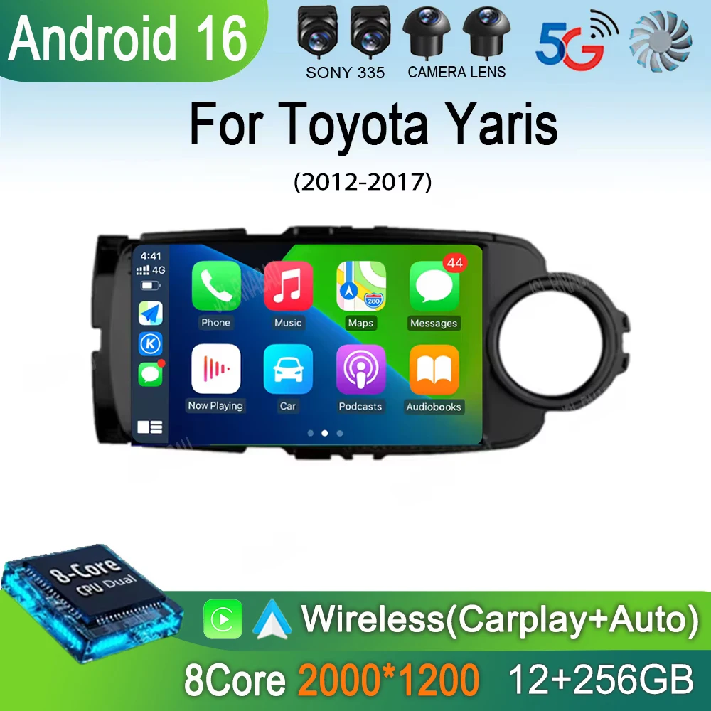 

Автомагнитола Android 16 для Toyota Yaris 2012-2017, мультимедийный видеоплеер, Carplay, GPS-навигация, камера заднего вида, 5G, без DVD, 2DIN