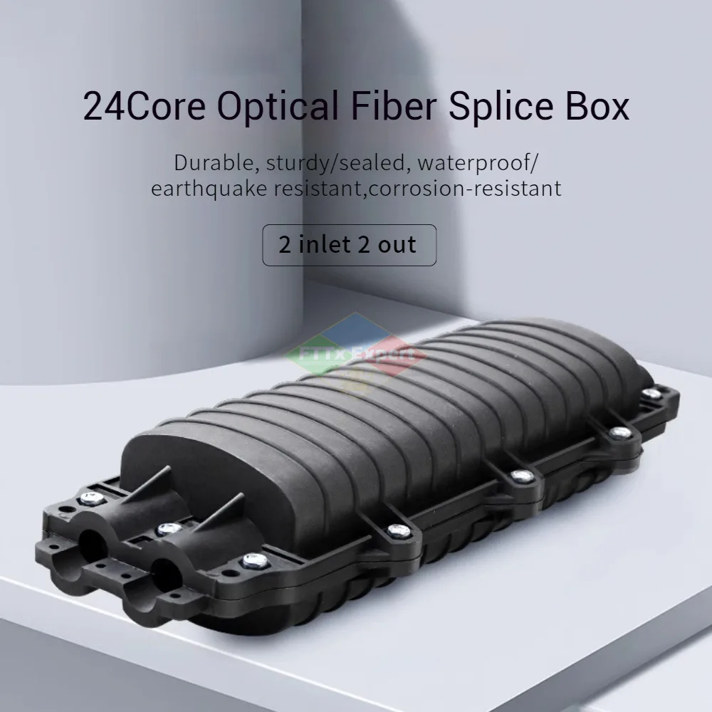 High quality FTTH FTTX D Type Fiber Optical Splice Box 2 inlets 2 outlets 24 core fiber optic splice closure box