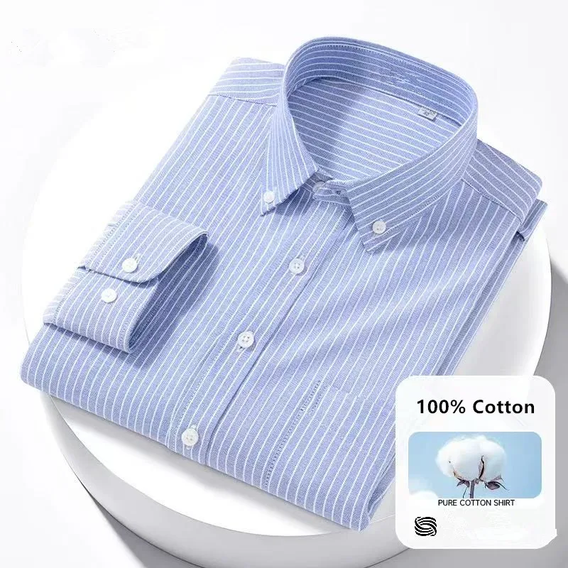 

Quality New 100% Cotton Oxford Shirts Autumn Long Sleeve Social Dress Shirt Botton Down Reguar Fit Basic Soft Solid Man Clothing