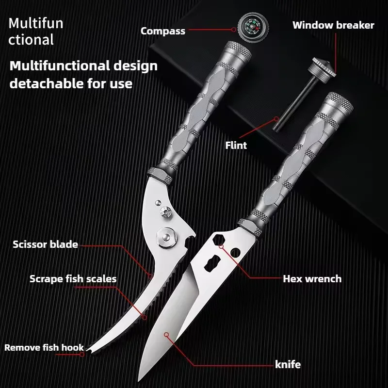 Stainless Steel Kitchen Scissors Outdoor Multi-functional Detachable Knife Household Strong Scissors Cutting Barbecue Meat Bone