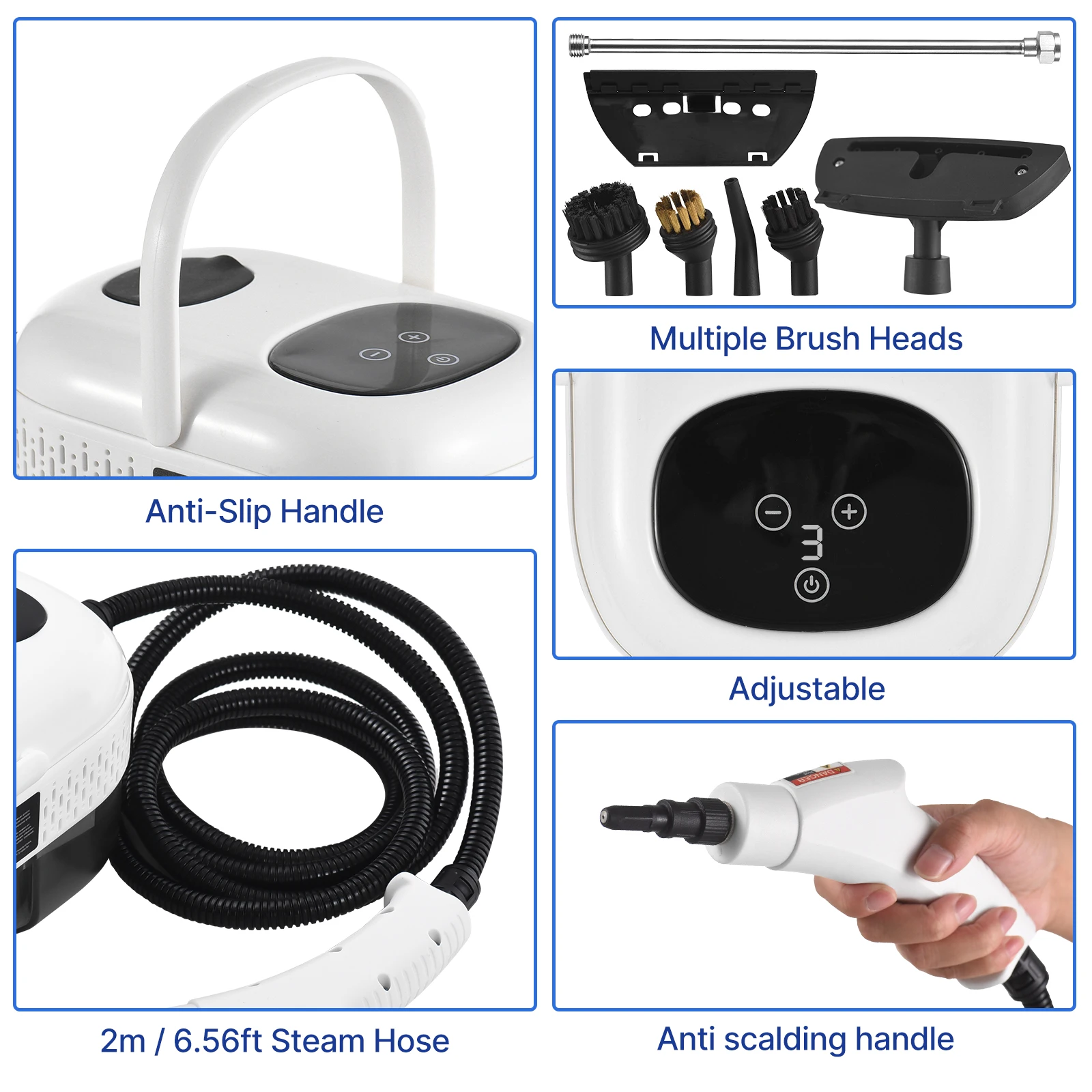 Pressurized Handheld Multi-surface Steam Cleaner 6 Levels Adjustable Deep Cleaning Steamer with Portable Handle for Clothes Car