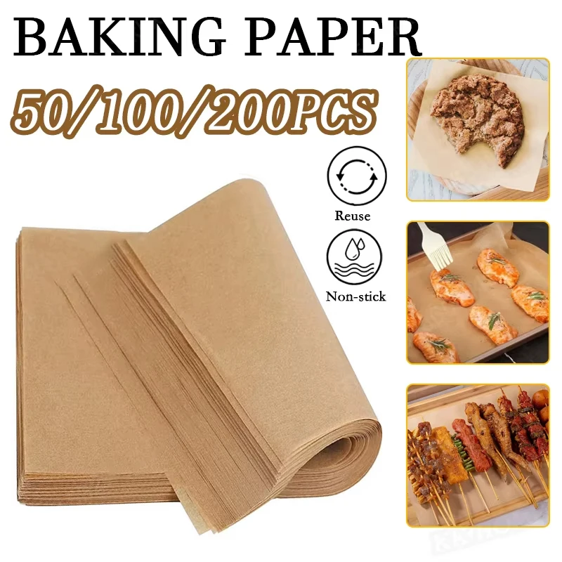 50/200PCS Pre-Cut Parchment Paper Baking Sheets Non-Stick, Half Sheet Pan Size for Baking Cooking Grilling Air Fryer Steaming