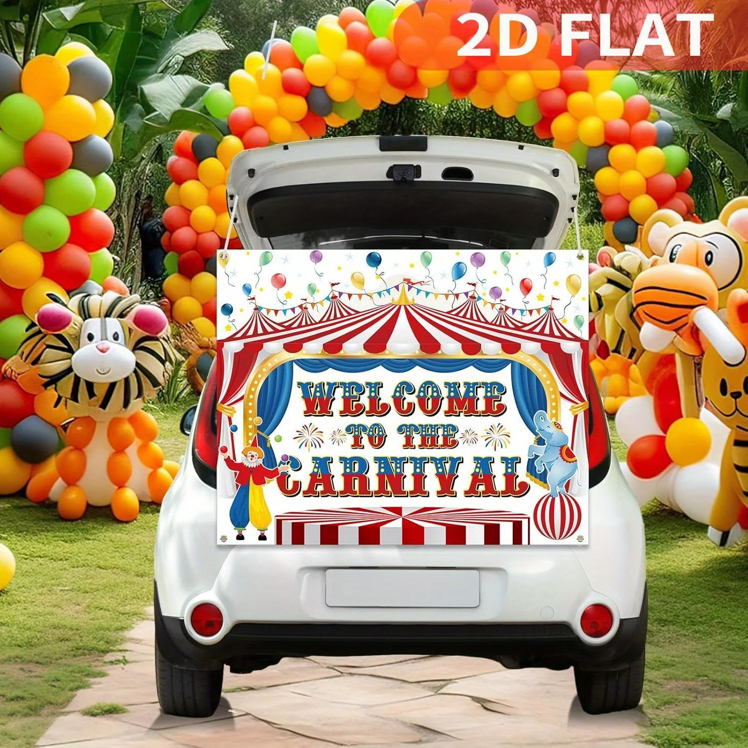 

1pc 2D FLAT Large Circus Backdrop Party Banner, Welcome to The Carnival Banner Backdrop Photo Background for Circus Theme Party